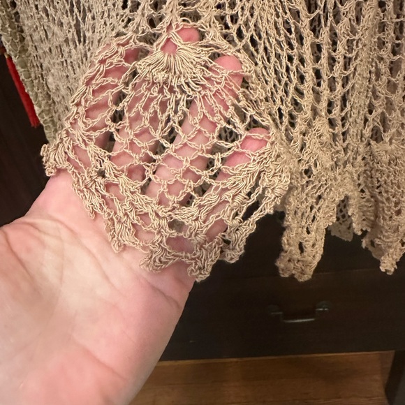 One size taupe/tan crocheted beach coverup - Picture 5 of 8